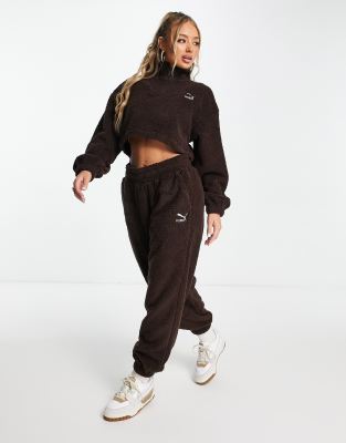 Puma Classics Cozy Club Borg Sweatpants In Chocolate Brown - Exclusive At Asos