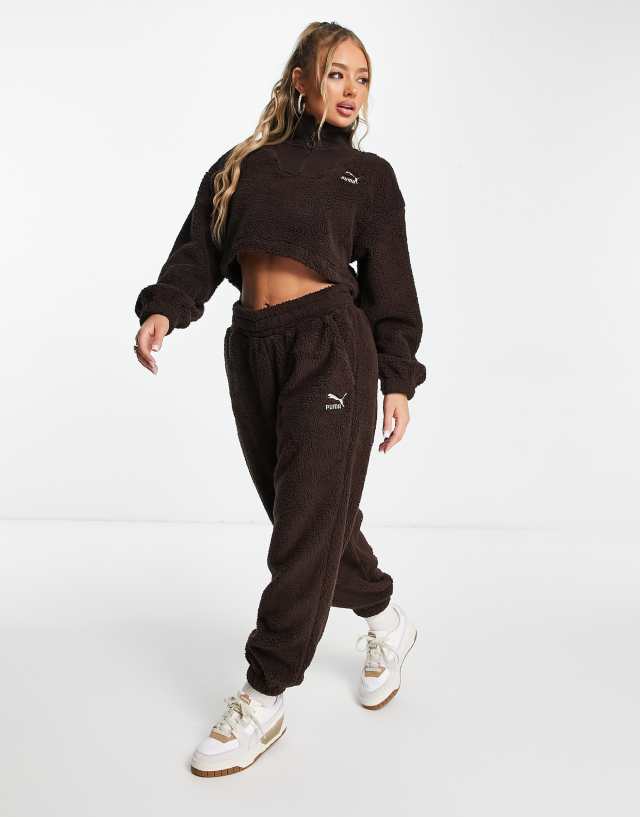 Puma Classics Cozy Club borg sweatpants in chocolate brown - Exclusive at ASOS