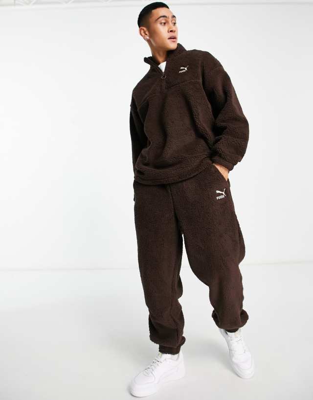 Puma Classics Cozy Club borg sweatpants in chocolate brown - Exclusive at ASOS