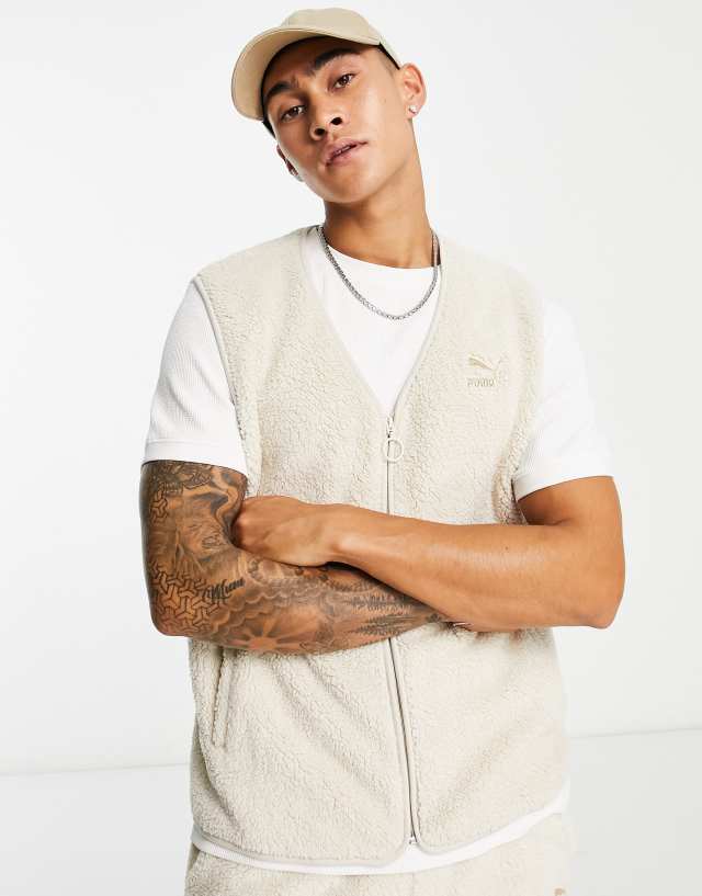 Puma Classics Cozy Club borg zip up vest in oatmeal - Exclusive at ASOS