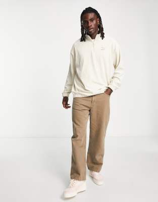 Puma Classics Cozy Club Cord Half Zip Sweatshirt In Oatmeal - Exclusive At Asos-neutral