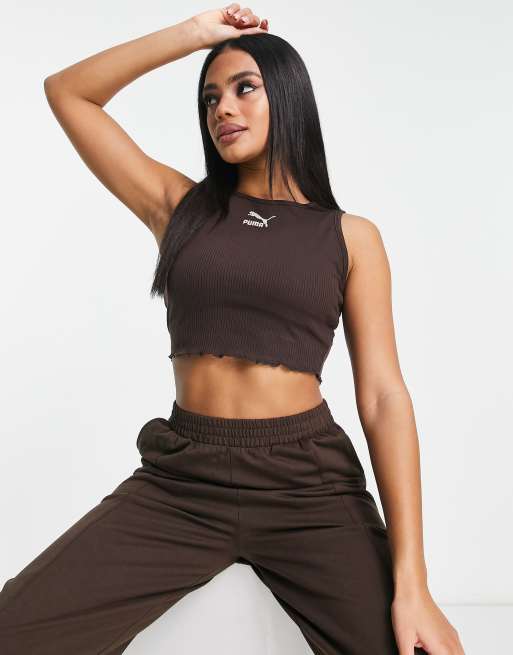 Puma Classics cozy club crop top in dark chocolate - Exclusive at ASOS