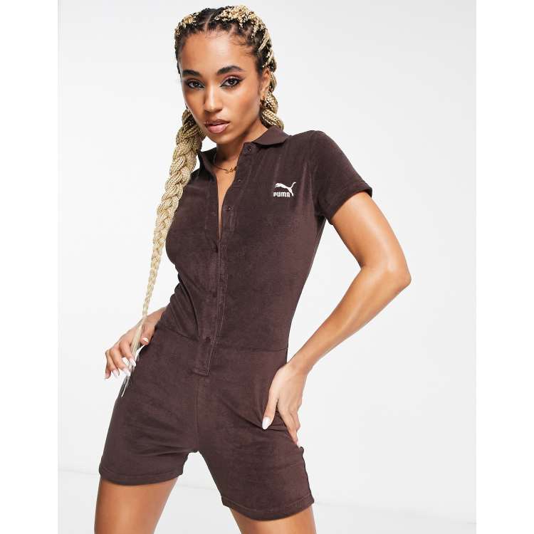 PUMA Classics Cozy Club terrycloth romper in chocolate brown - Exclusive to  ASOS