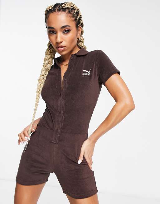 PUMA Classics Cozy Club terrycloth romper in chocolate brown - Exclusive to  ASOS