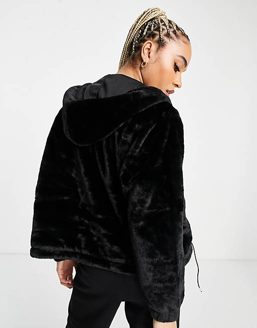Puma Classics faux fur zip through hoodie in black