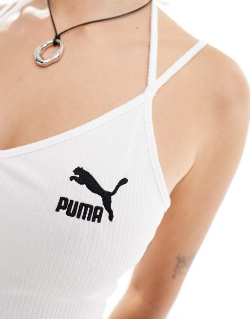 PUMA Classics Geribbelde crop top in wit
