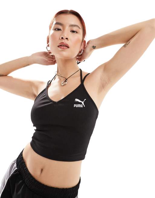 PUMA - Classics - Geribbelde crop top in zwart