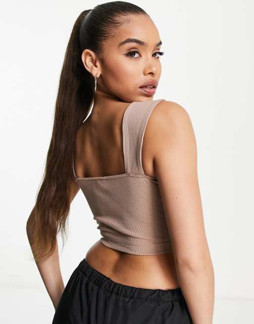 PUMA – Classics – Geripptes Oberteil in Braun mit kurzem Schnitt und breiten Trägern, 2 von 4