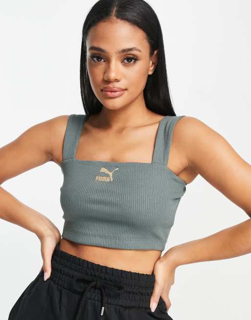 Puma – Classics – Geripptes Oberteil in Grau mit breiten Trägern