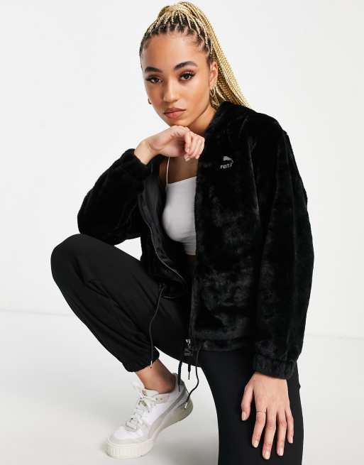 Puma Classics - Hoodie van imitatiebont met ritssluiting in zwart
