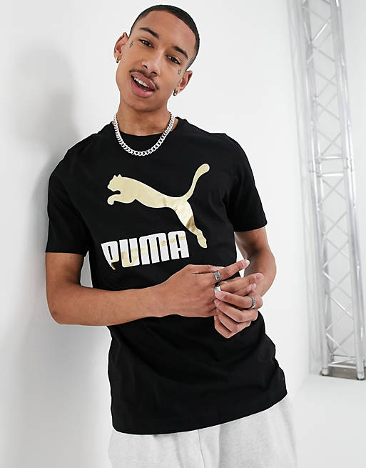 napkin James Dyson prediction Puma Classics large logo T-shirt in black and gold | ASOS