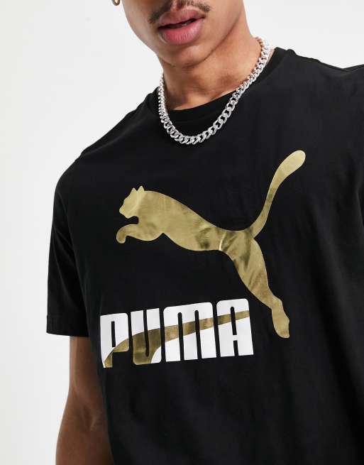 black | Classics gold and Puma in logo ASOS T-shirt large