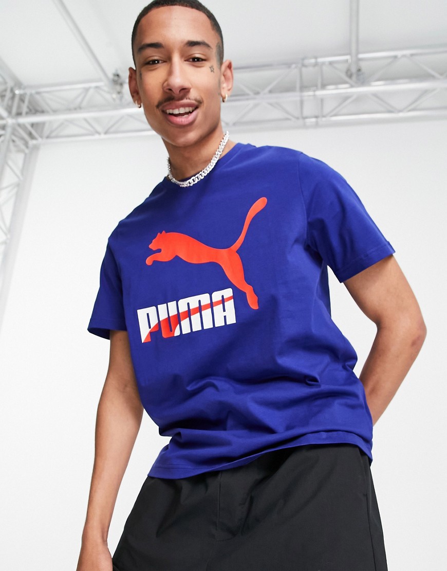 Puma Classics large logo t-shirt in blue and red-Blues