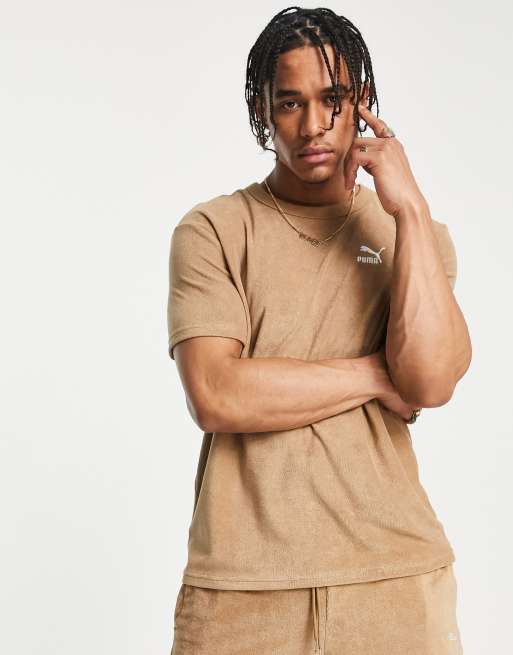 PUMA – Classics – Ljusbrun t-shirt i frotté