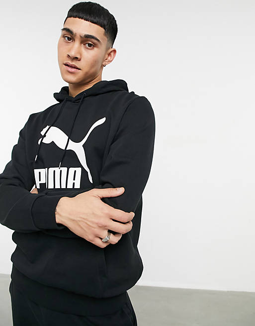 Puma classics logo hoodie in black | ASOS
