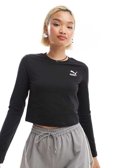 PUMA Classics long sleeve baby tee in black ASOS