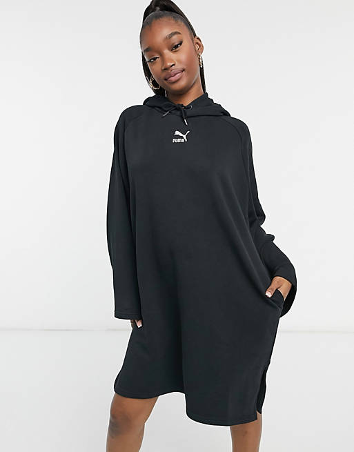 Puma classics long sleeve hoodie dress in black