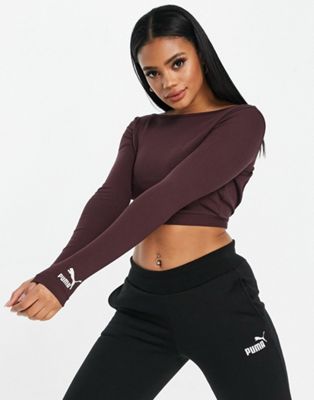 Puma Classics Long Ribbed Crop Top In Burgundy-red | ModeSens