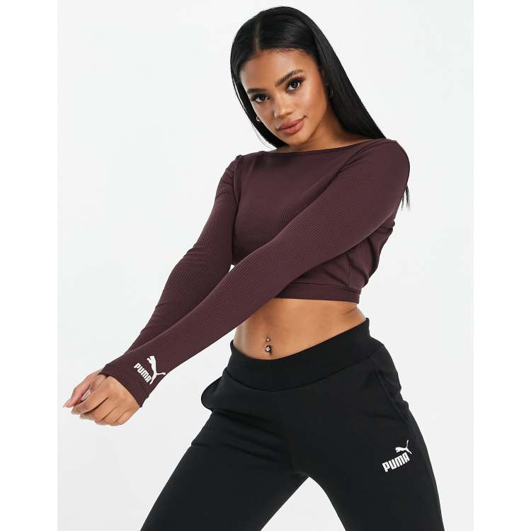 PUMA Low Impact FormKnit Seamless Bra, Burgundy Women's Crop Top