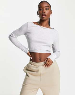 white long sleeve crop top ribbed
