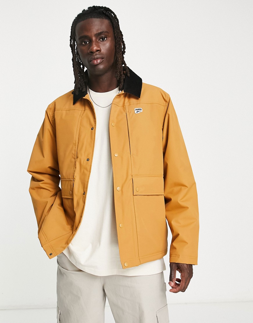 Puma Classics oversized collared jacket in mustard-Brown