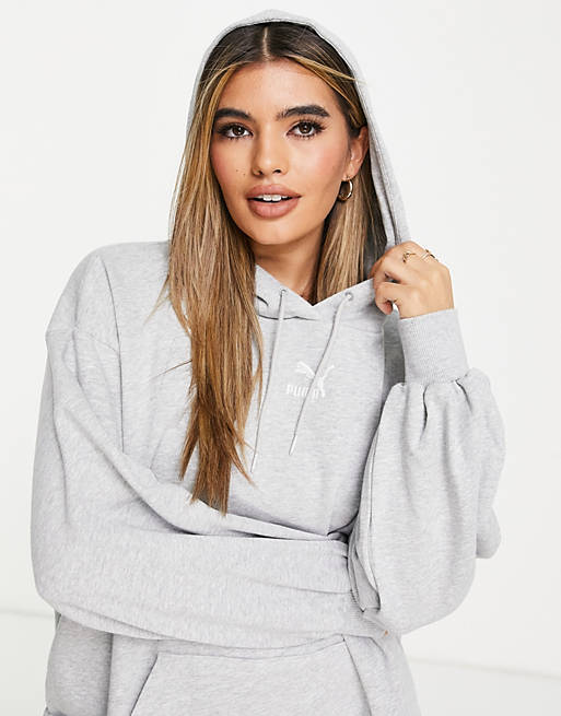 Women Puma Classics oversized hoodie in light grey 