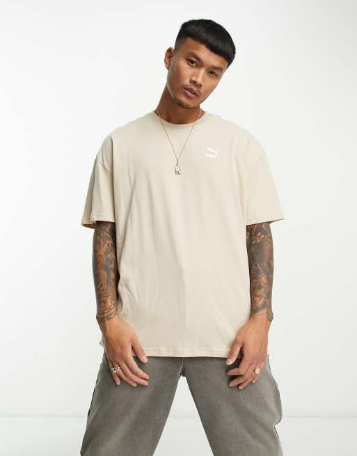 PUMA Classics oversized ASOS oatmeal T-shirt logo | in