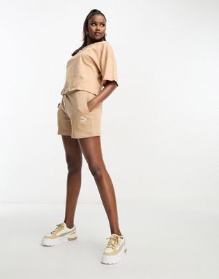 Puma Classics pintuck shorts in beige