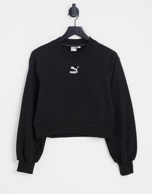 Puma Classics puffed sleeves crew neck sweatshirt in black ASOS