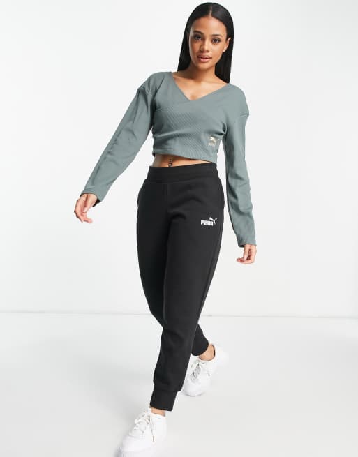 Puma Classics ribbed cross over top in green, 4 of 4