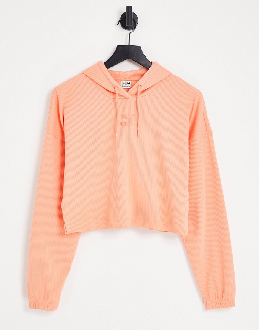Puma Classics ribbed hoodie in peach-Orange