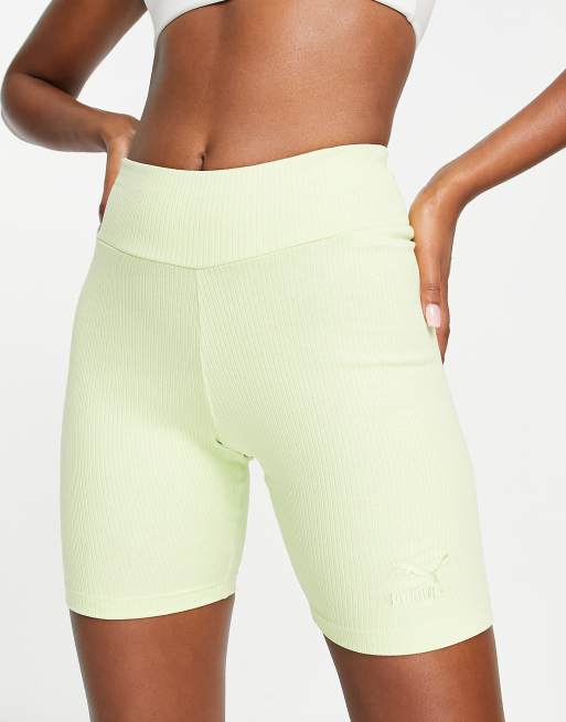 PUMA Classics ribbed legging shorts in lime green