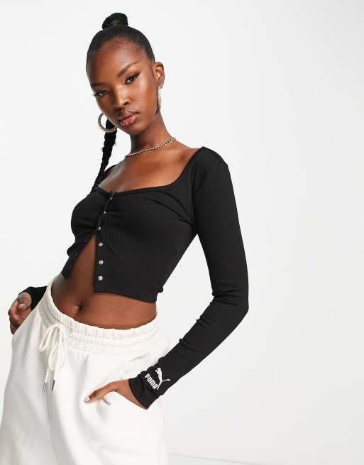 Puma classics ribbed long sleeve top in black