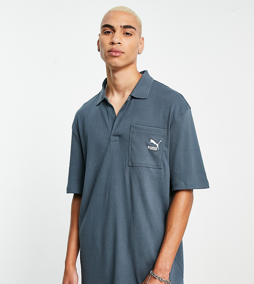 Puma Classics ribbed polo shirt in dark slate blue - exclusive to ASOS