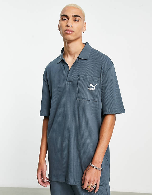 Puma - classics ribbed polo shirt in dark slate blue - exclusive to asos