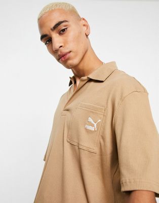 Puma Classics ribbed polo shirt in rich brown - exclusive to ASOS