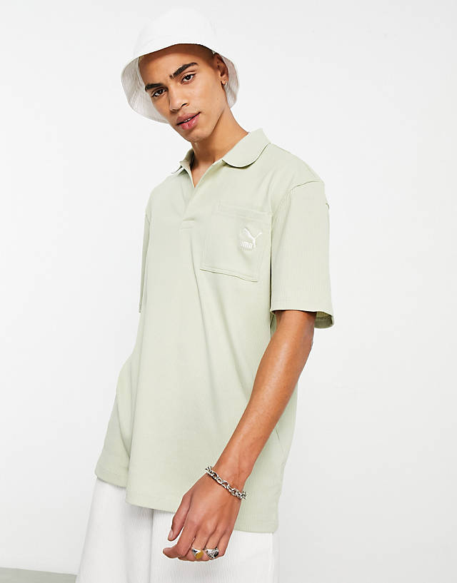 Puma - classics ribbed polo shirt in spring moss green - exclusive to asos