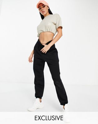 Puma Classics roll up crop t-shirt in beige - exclusive to ASOS