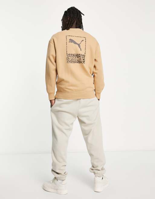 PUMA Classics safari back print sweatshirt in tan Exclusive to ASOS