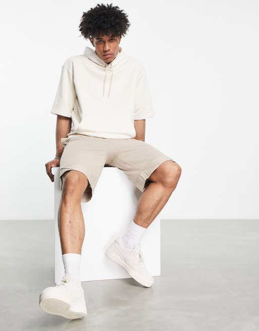 PUMA Classics short sleeve hoodie in off white