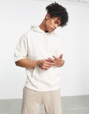 Puma Classics short sleeve hoodie in off white