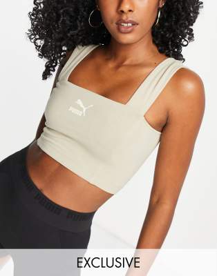 Puma Classics square neck bralette in beige - exclusive to ASOS