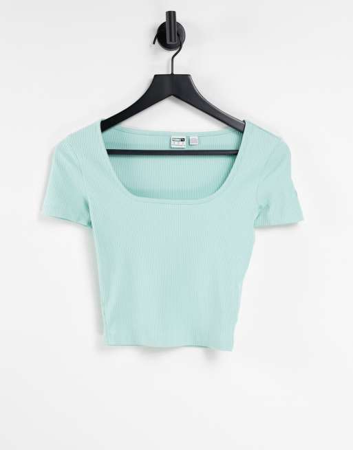 Puma Classics square neck ribbed crop top in pastel blue