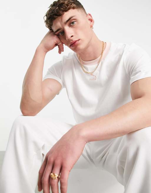 PUMA - Classics - T-shirt con logo e bordini a contrasto, colore bianco