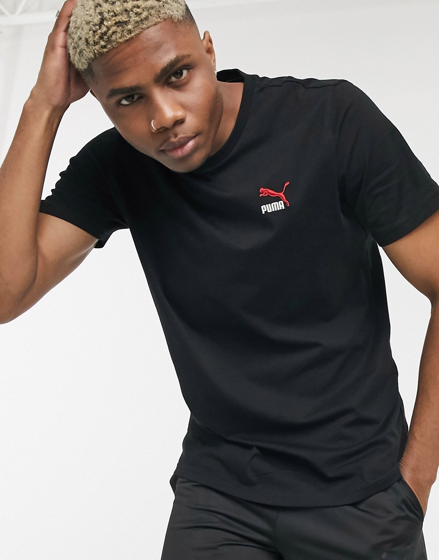 Puma Classics - T-shirt nera con ricamo-Nero