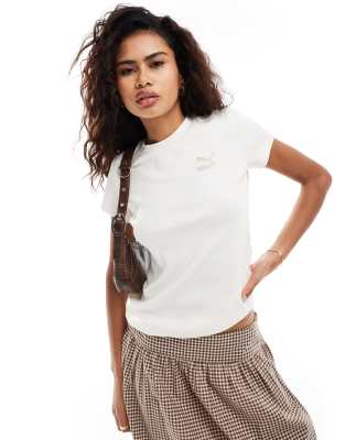 PUMA - Classics - T-shirt slim bianco sporco a coste