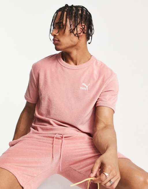 Puma Classics – T-shirt z materiału frotte w kolorze zgaszonego różu