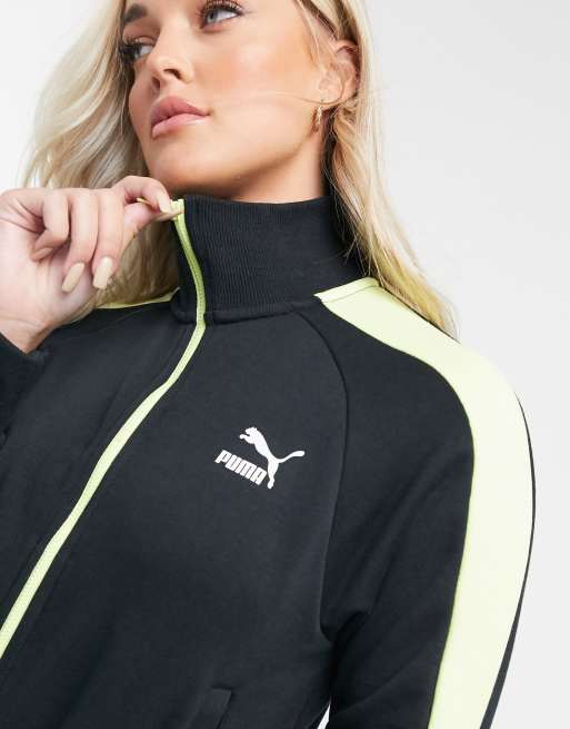 Puma Classics T7 track jacket in black and lime