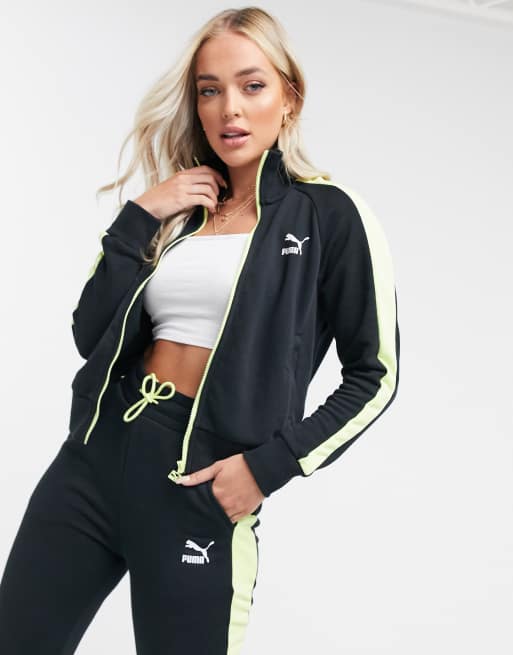 Puma Classics T7 track jacket in black and lime