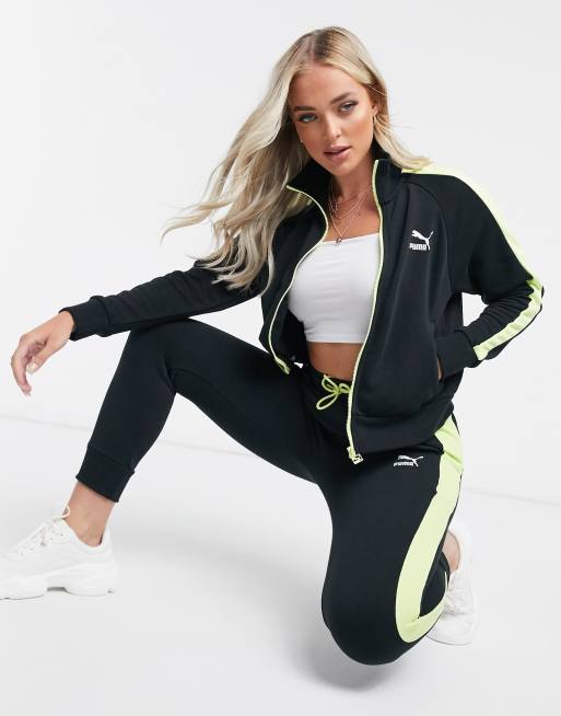 Puma Classics T7 track jacket in black and lime